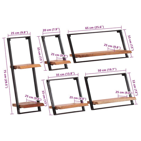 vidaXL Wall Shelves 5 pcs Solid Wood Acacia