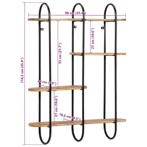 vidaXL Wall Shelf 90x20x116.5 cm Solid Rough Wood Mango