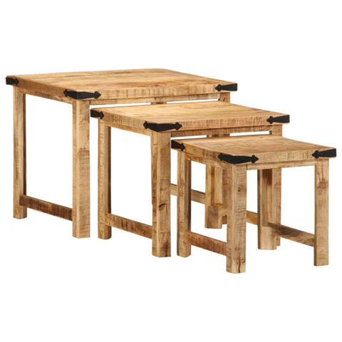 vidaXL Nesting Side Tables 3 pcs Solid Rough Wood Mango