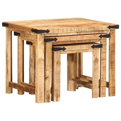 vidaXL Nesting Side Tables 3 pcs Solid Rough Wood Mango
