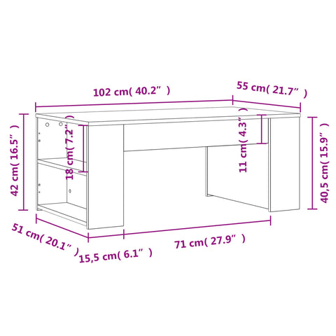 vidaXL Coffee Table White 102x55x42 cm Engineered Wood