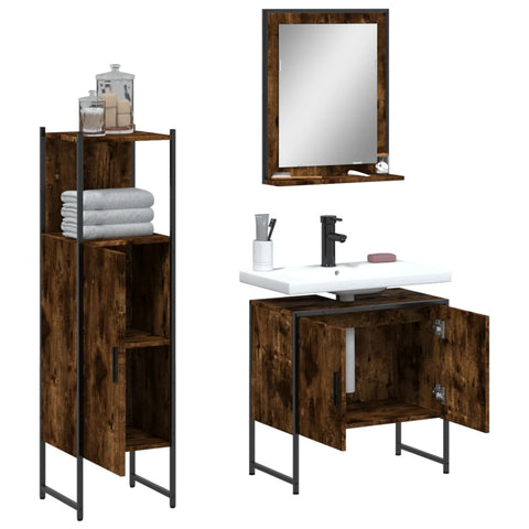 vidaXL 3 Piece Bathroom Cabinet Set Smoked Oak Engineered Wood