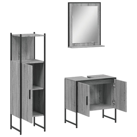 vidaXL 3 Piece Bathroom Cabinet Set Grey Sonoma Engineered Wood