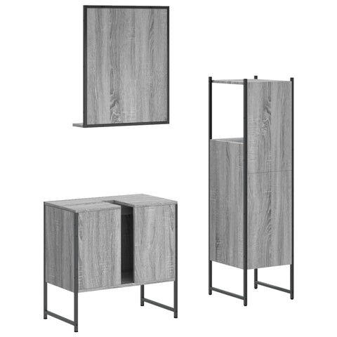 vidaXL 3 Piece Bathroom Cabinet Set Grey Sonoma Engineered Wood