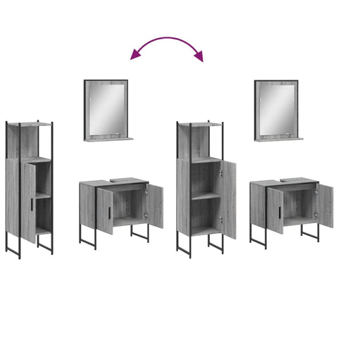vidaXL 3 Piece Bathroom Cabinet Set Grey Sonoma Engineered Wood