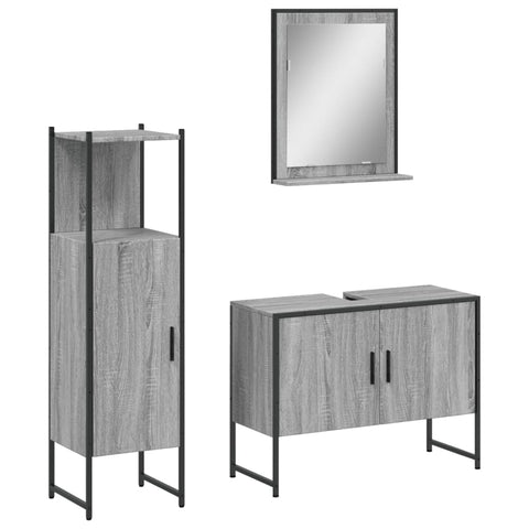 vidaXL 3 Piece Bathroom Cabinet Set Grey Sonoma Engineered Wood
