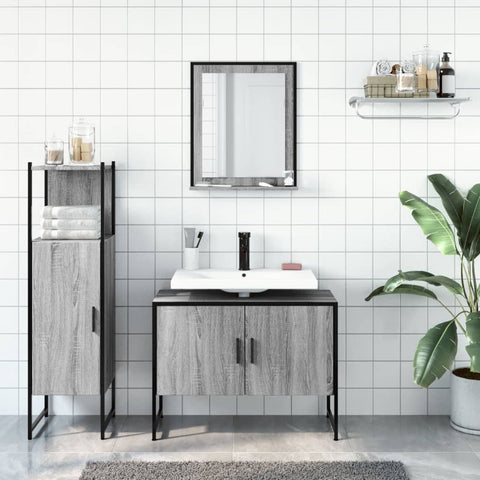 vidaXL 3 Piece Bathroom Cabinet Set Grey Sonoma Engineered Wood
