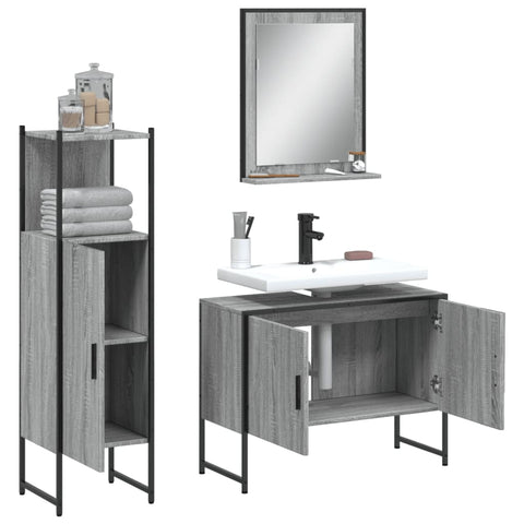 vidaXL 3 Piece Bathroom Cabinet Set Grey Sonoma Engineered Wood