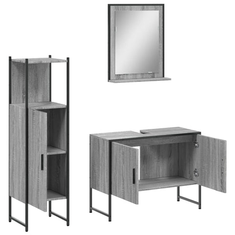 vidaXL 3 Piece Bathroom Cabinet Set Grey Sonoma Engineered Wood