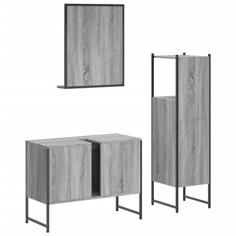 vidaXL 3 Piece Bathroom Cabinet Set Grey Sonoma Engineered Wood