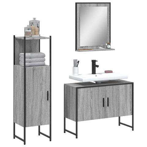 vidaXL 3 Piece Bathroom Cabinet Set Grey Sonoma Engineered Wood