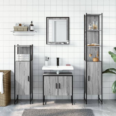 vidaXL 4 Piece Bathroom Cabinet Set Grey Sonoma Engineered Wood