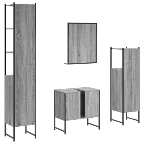 vidaXL 4 Piece Bathroom Cabinet Set Grey Sonoma Engineered Wood