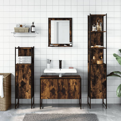 vidaXL 4 Piece Bathroom Cabinet Set Smoked Oak Engineered Wood