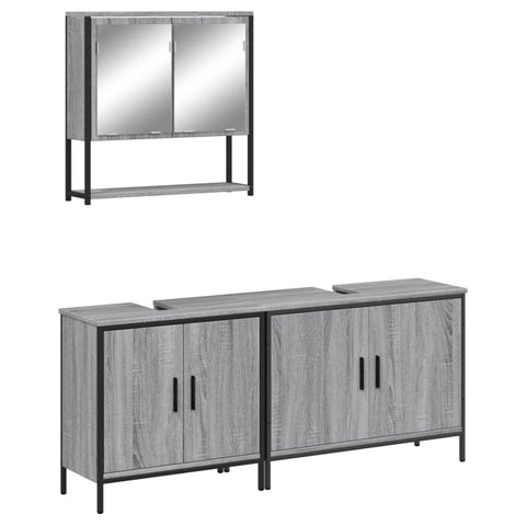 vidaXL 3 Piece Bathroom Furniture Set Grey Sonoma Engineered Wood