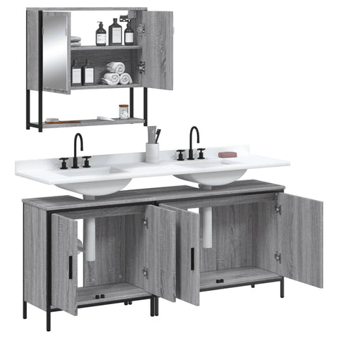 vidaXL 3 Piece Bathroom Furniture Set Grey Sonoma Engineered Wood