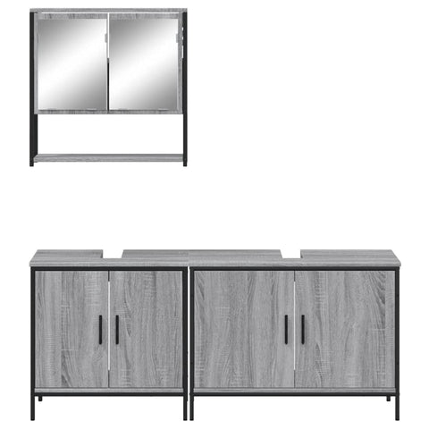 vidaXL 3 Piece Bathroom Furniture Set Grey Sonoma Engineered Wood