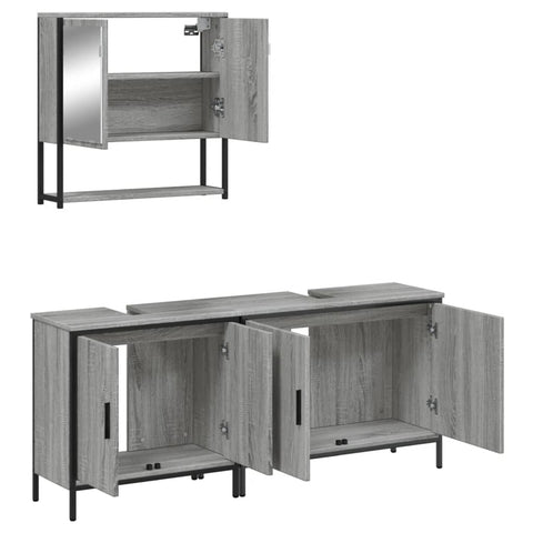 vidaXL 3 Piece Bathroom Furniture Set Grey Sonoma Engineered Wood
