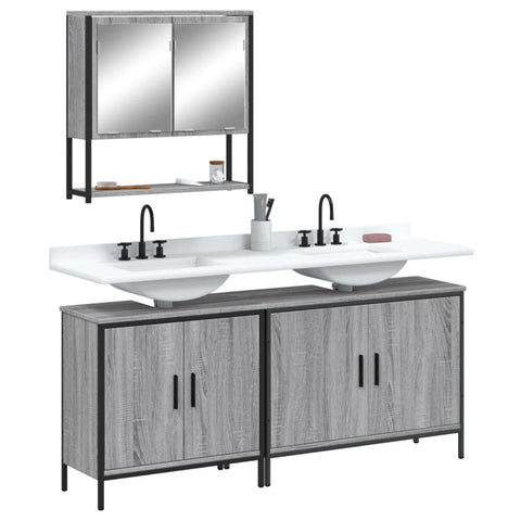 vidaXL 3 Piece Bathroom Furniture Set Grey Sonoma Engineered Wood