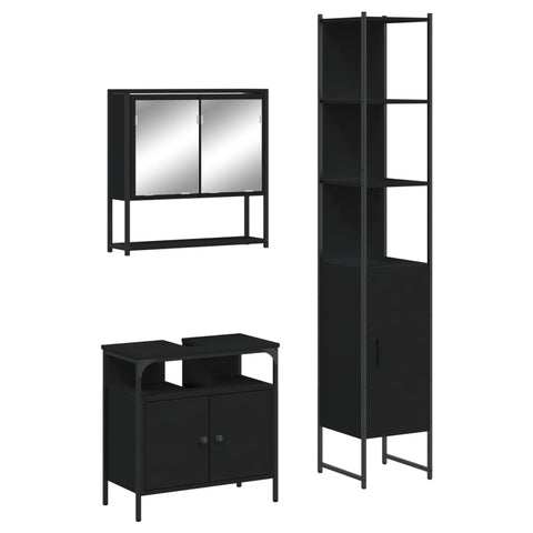 vidaXL 3 Piece Bathroom Furniture Set Black Engineered Wood