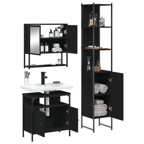 vidaXL 3 Piece Bathroom Furniture Set Black Engineered Wood