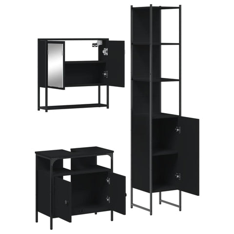 vidaXL 3 Piece Bathroom Furniture Set Black Engineered Wood
