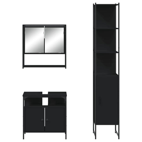 vidaXL 3 Piece Bathroom Furniture Set Black Engineered Wood