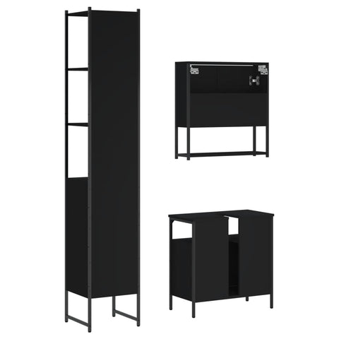 vidaXL 3 Piece Bathroom Furniture Set Black Engineered Wood