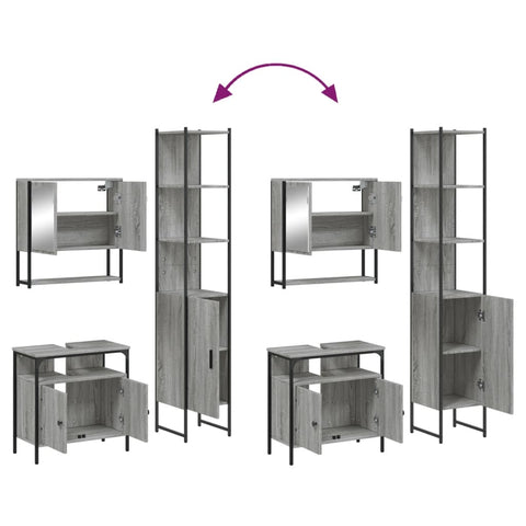 vidaXL 3 Piece Bathroom Furniture Set Grey Sonoma Engineered Wood