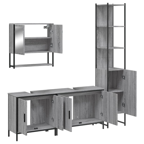 vidaXL 4 Piece Bathroom Furniture Set Grey Sonoma Engineered Wood