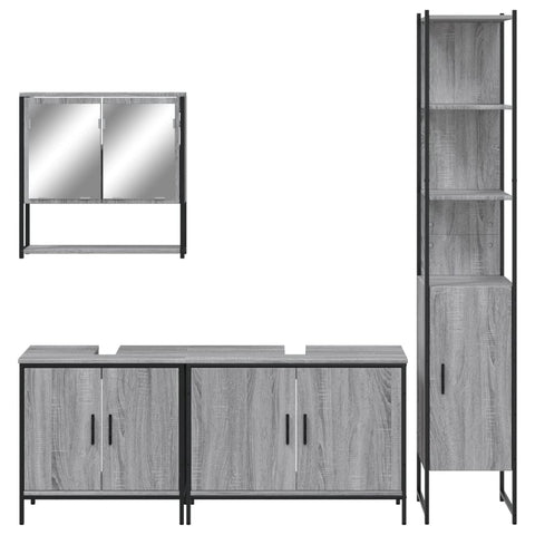 vidaXL 4 Piece Bathroom Furniture Set Grey Sonoma Engineered Wood