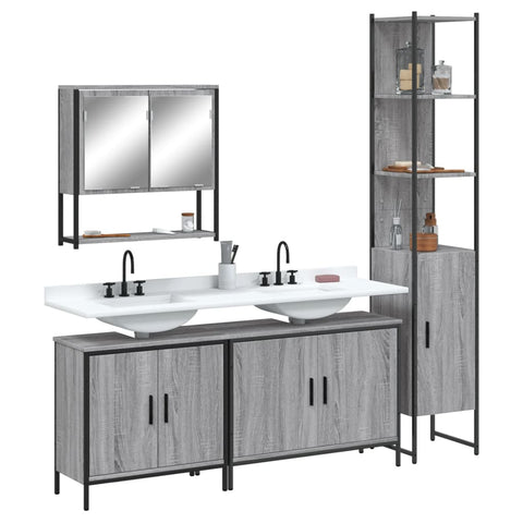 vidaXL 4 Piece Bathroom Furniture Set Grey Sonoma Engineered Wood