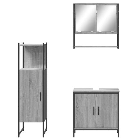 vidaXL 3 Piece Bathroom Furniture Set Grey Sonoma Engineered Wood