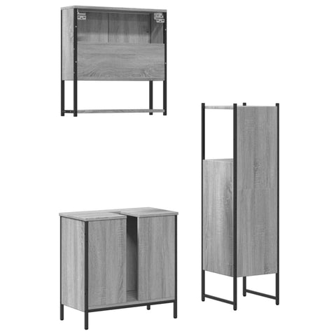 vidaXL 3 Piece Bathroom Furniture Set Grey Sonoma Engineered Wood