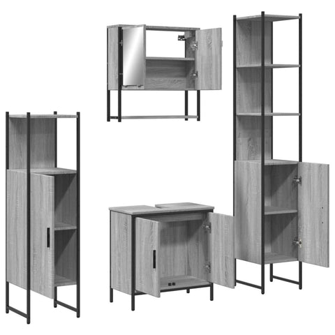 vidaXL 4 Piece Bathroom Furniture Set Grey Sonoma Engineered Wood