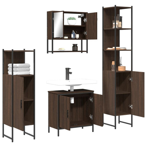 vidaXL 4 Piece Bathroom Furniture Set Brown Oak Engineered Wood