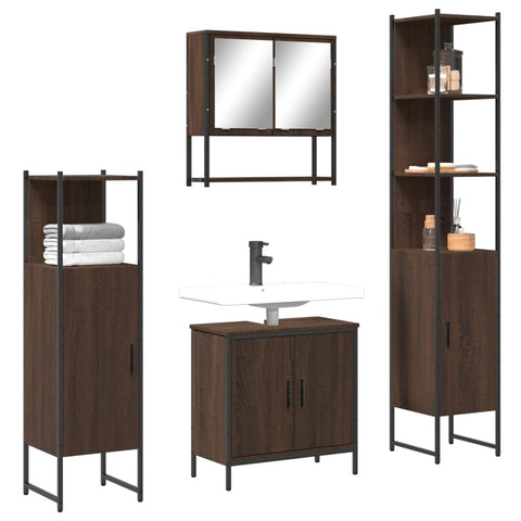 vidaXL 4 Piece Bathroom Furniture Set Brown Oak Engineered Wood
