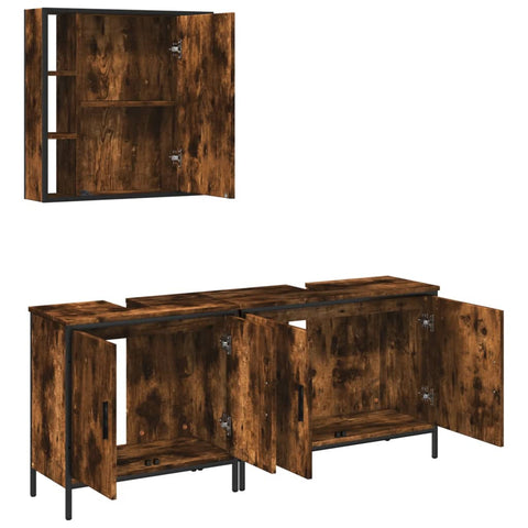 vidaXL 3 Piece Bathroom Cabinet Set Smoked Oak Engineered Wood