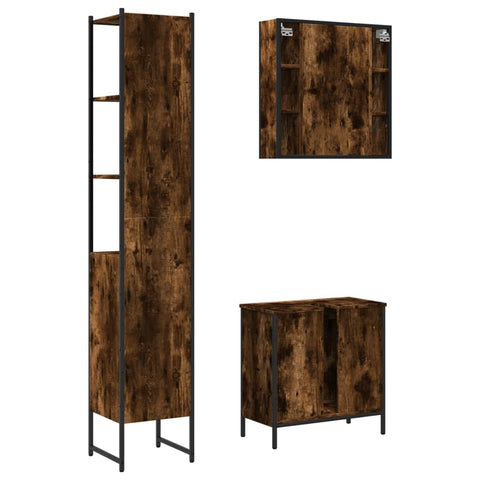 vidaXL 3 Piece Bathroom Cabinet Set Smoked Oak Engineered Wood