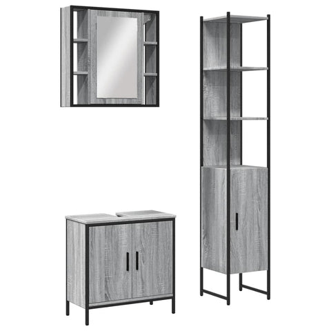 vidaXL 3 Piece Bathroom Cabinet Set Grey Sonoma Engineered Wood