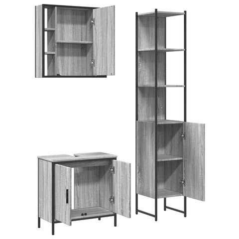 vidaXL 3 Piece Bathroom Cabinet Set Grey Sonoma Engineered Wood
