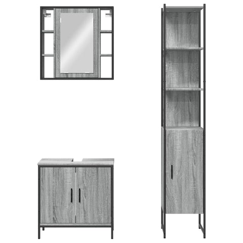 vidaXL 3 Piece Bathroom Cabinet Set Grey Sonoma Engineered Wood