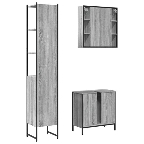 vidaXL 3 Piece Bathroom Cabinet Set Grey Sonoma Engineered Wood