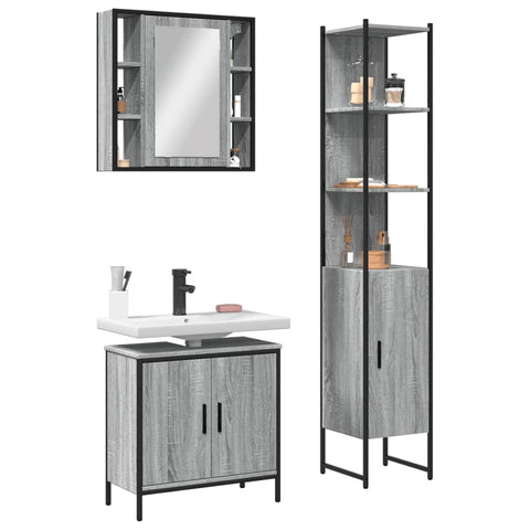 vidaXL 3 Piece Bathroom Cabinet Set Grey Sonoma Engineered Wood