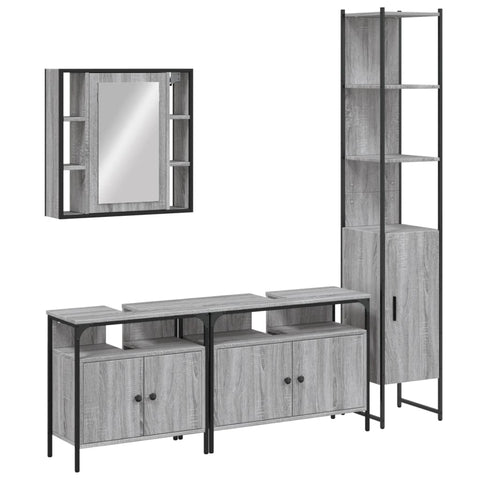 vidaXL 4 Piece Bathroom Cabinet Set Grey Sonoma Engineered Wood