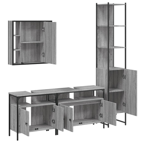 vidaXL 4 Piece Bathroom Cabinet Set Grey Sonoma Engineered Wood