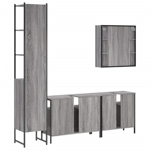 vidaXL 4 Piece Bathroom Cabinet Set Grey Sonoma Engineered Wood