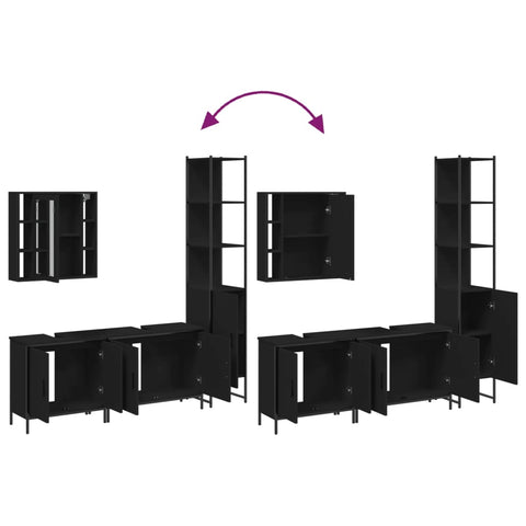 vidaXL 4 Piece Bathroom Cabinet Set Black Engineered Wood