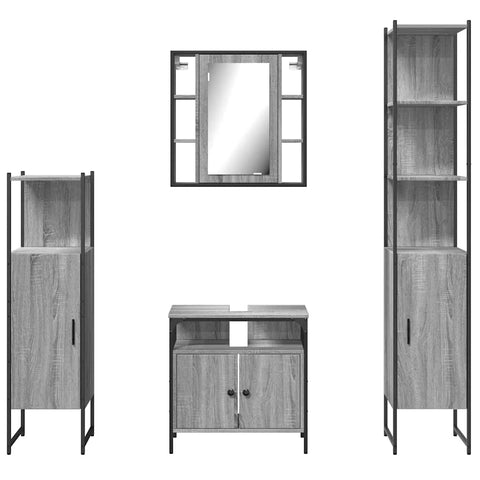 vidaXL 4 Piece Bathroom Cabinet Set Grey Sonoma Engineered Wood