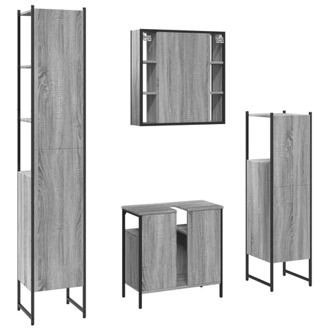 vidaXL 4 Piece Bathroom Cabinet Set Grey Sonoma Engineered Wood